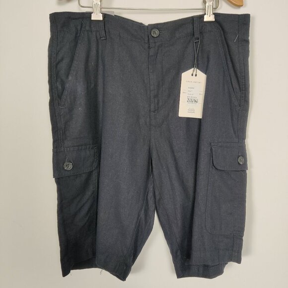 NEW Scott Ellis Men's Cargo Shorts Size 34 R Aaron Navy Linen Casual Lightweight - Picture 1 of 11